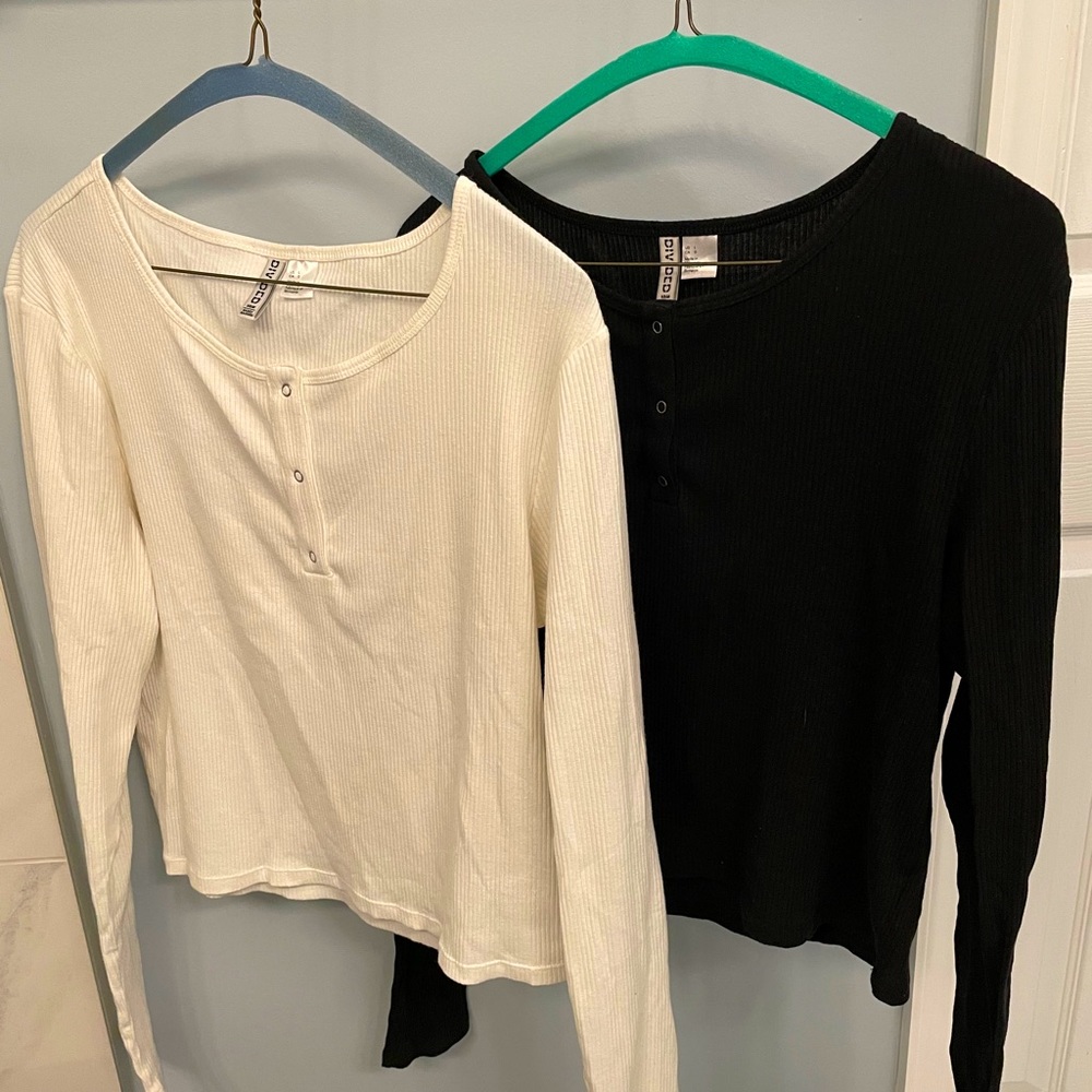 Two Divided Button Down Long Sleeve Tops